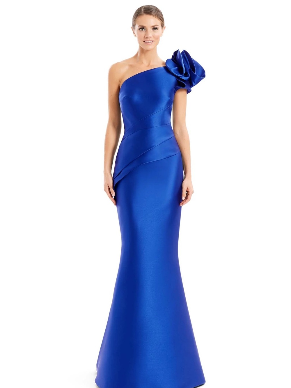 One-Shoulder Royal Blue Satin Evening Gown
